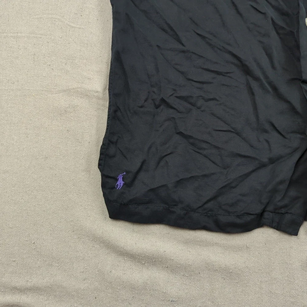 Vintage Polo Ralph Lauren Shirt Mens Large Black Caldwell Loop Collar Silk Linen